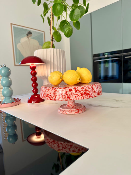 Taartplateau gespetterd roze/rood
