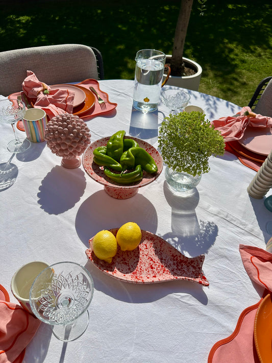 Vis-schaal Luca roze/rood gespetterd