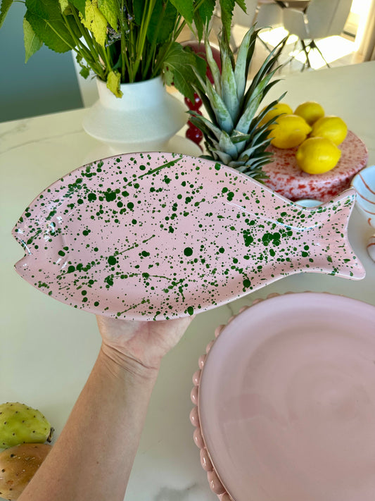 Vis-schaal Luca roze/groen gespetterd
