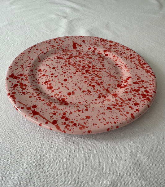 Onbijtbord roze/rood gespetterd